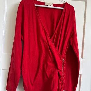 Michael Kors Cross Over / Ruched Side Zip Long Sleeve Top